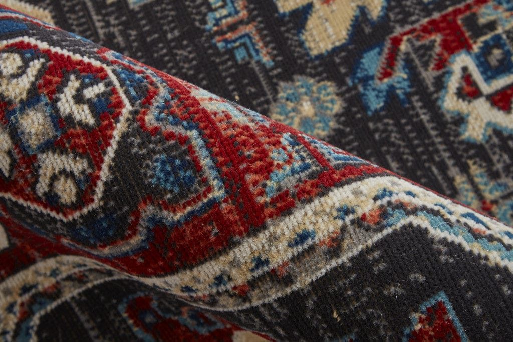 4' X 6' Blue And Ivory Abstract Power Loom Distressed Stain Resistant Area Rug