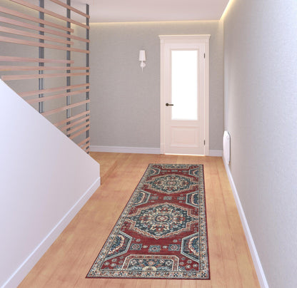 4' X 6' Blue And Ivory Abstract Power Loom Distressed Stain Resistant Area Rug