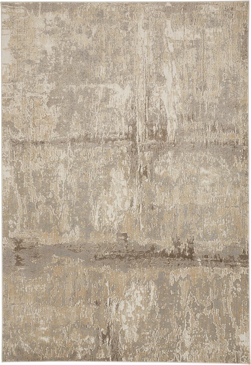 4' X 6' Tan Ivory And Brown Abstract Area Rug