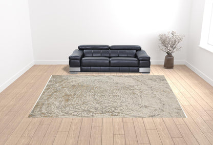 4' X 6' Ivory Tan And Gray Abstract Area Rug