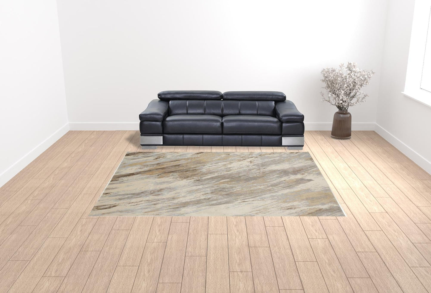 4' X 6' Ivory Tan And Brown Abstract Area Rug