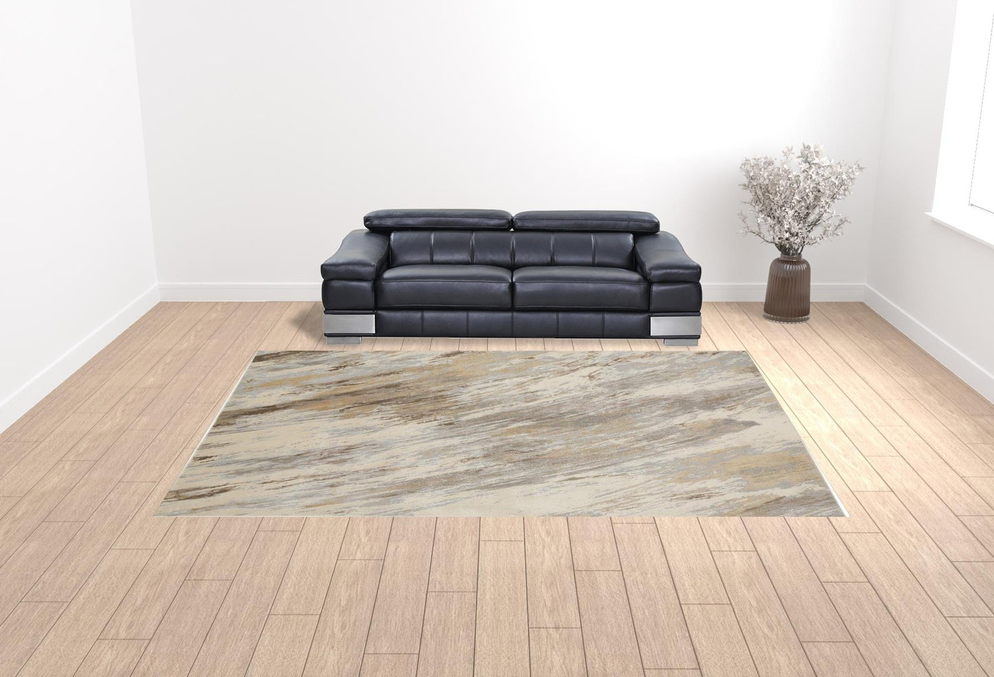 4' X 6' Ivory Tan And Brown Abstract Area Rug
