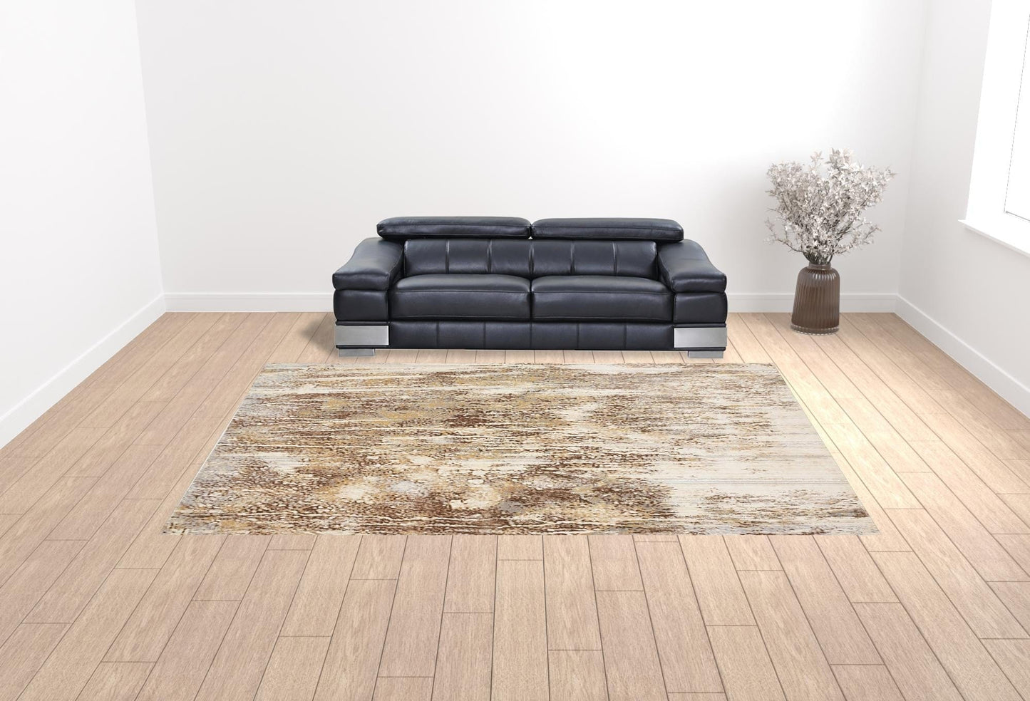 4' X 6' Tan Ivory And Brown Abstract Area Rug