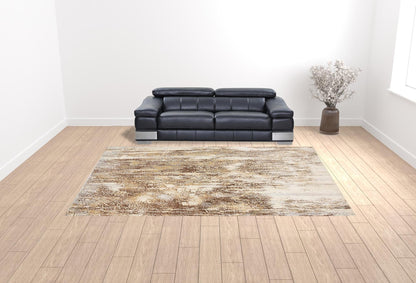 4' X 6' Tan Ivory And Brown Abstract Area Rug