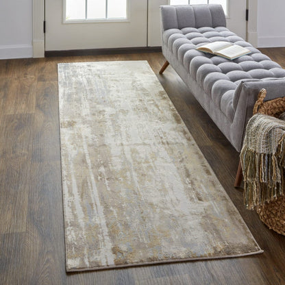 4' X 6' Tan Ivory And Gray Abstract Area Rug