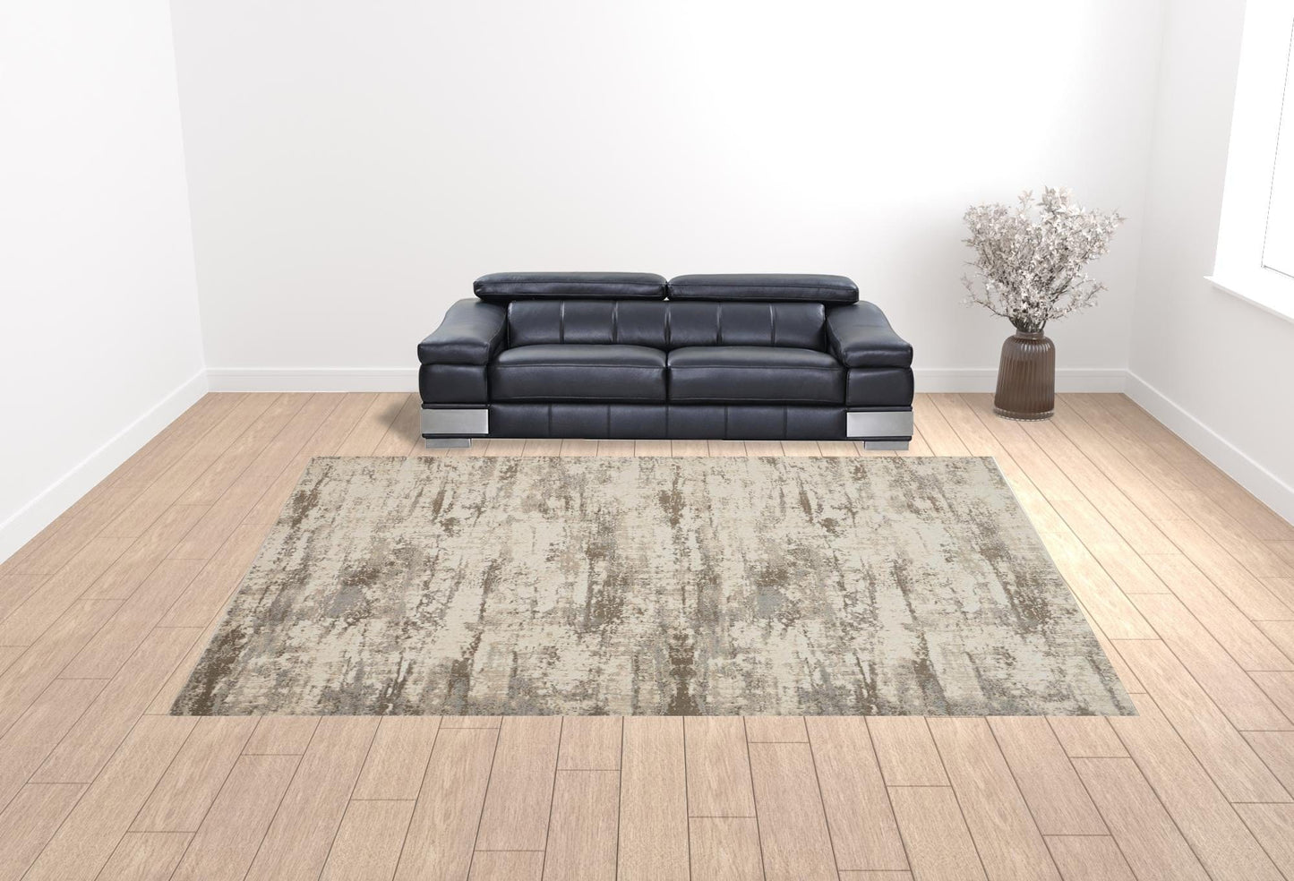 4' X 6' Ivory And Brown Abstract Area Rug