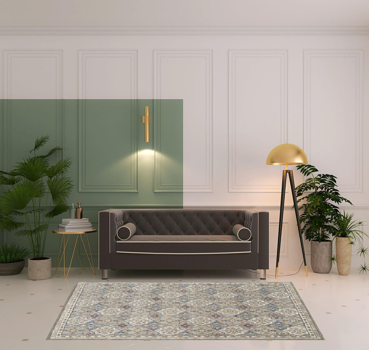 4' X 6' Taupe Ivory And Red Wool Patchwork Tufted Handmade Stain Resistant Area Rug