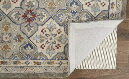 4' X 6' Taupe Ivory And Red Wool Patchwork Tufted Handmade Stain Resistant Area Rug