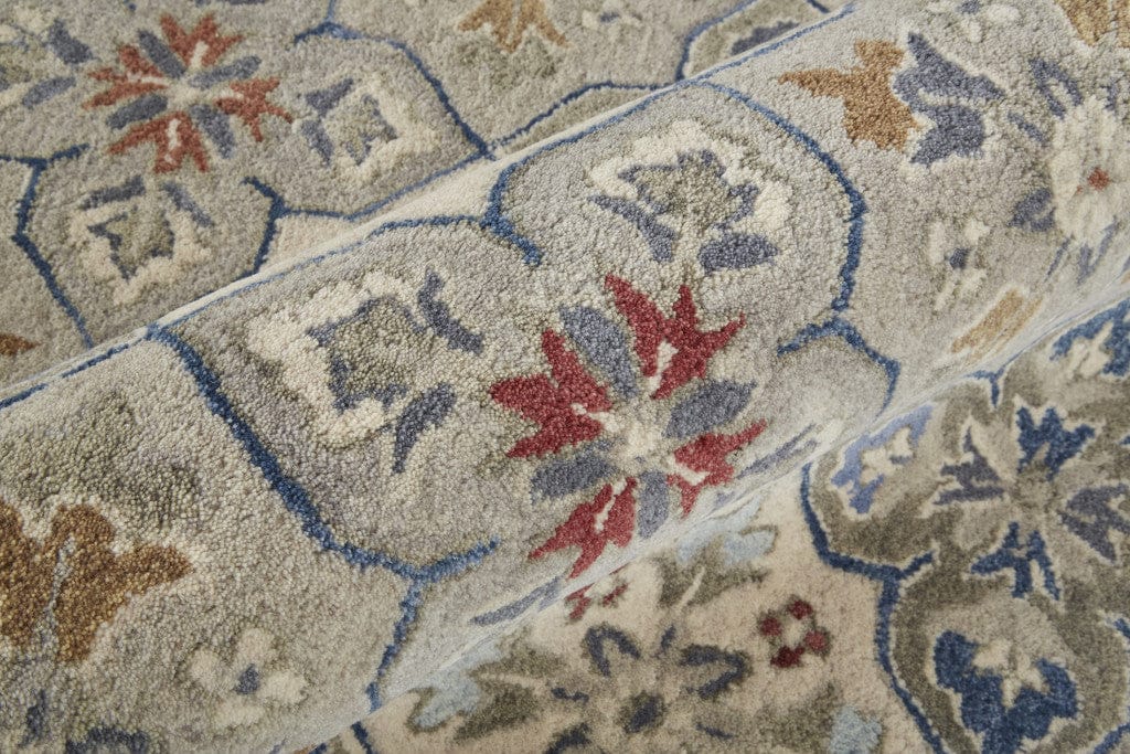 4' X 6' Taupe Ivory And Red Wool Patchwork Tufted Handmade Stain Resistant Area Rug