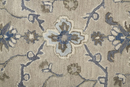 4' X 6' Taupe Ivory And Blue Wool Floral Tufted Handmade Stain Resistant Area Rug
