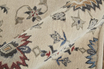 4' X 6' Ivory Blue And Tan Wool Floral Tufted Handmade Stain Resistant Area Rug