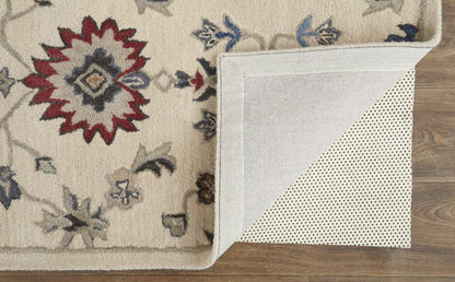 4' X 6' Ivory Blue And Tan Wool Floral Tufted Handmade Stain Resistant Area Rug