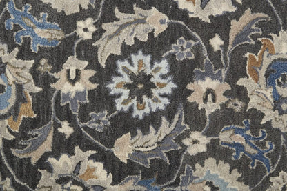 5' X 8' Taupe Blue And Ivory Wool Floral Tufted Handmade Stain Resistant Area Rug