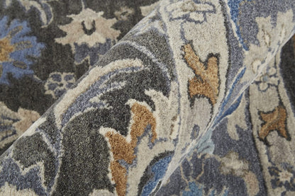 5' X 8' Taupe Blue And Ivory Wool Floral Tufted Handmade Stain Resistant Area Rug