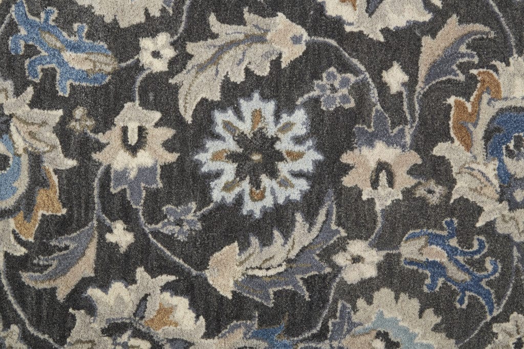 5' X 8' Taupe Blue And Ivory Wool Floral Tufted Handmade Stain Resistant Area Rug
