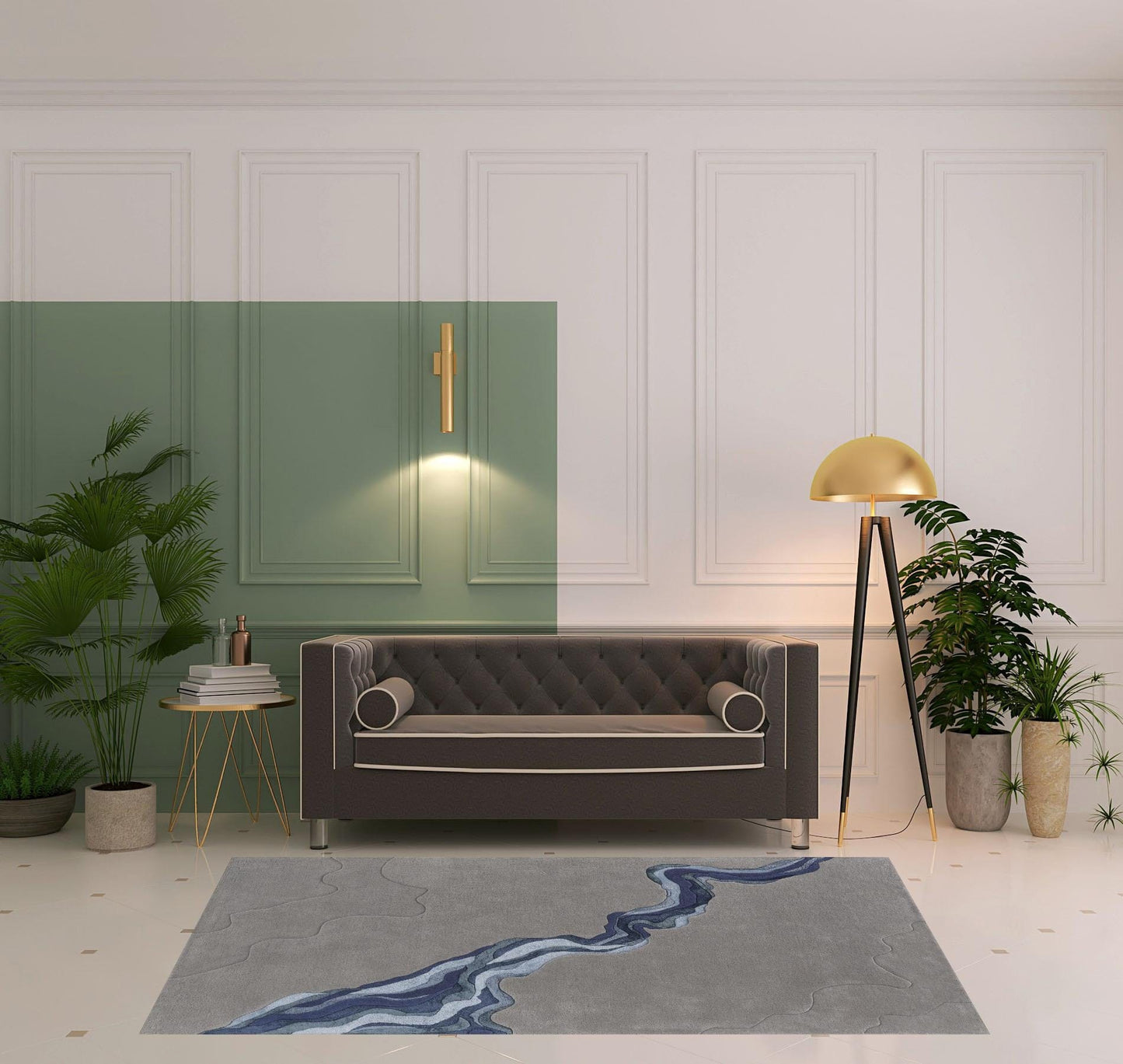 4' X 6' Gray And Blue Wool Abstract Tufted Handmade Area Rug