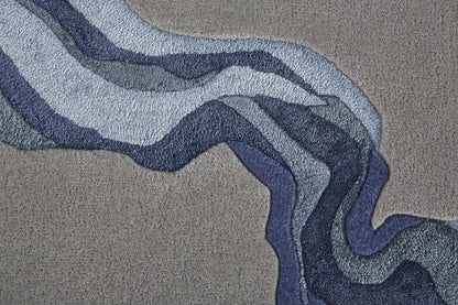4' X 6' Gray And Blue Wool Abstract Tufted Handmade Area Rug