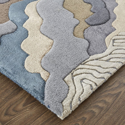 4' X 6' Tan Brown And Blue Wool Abstract Tufted Handmade Area Rug