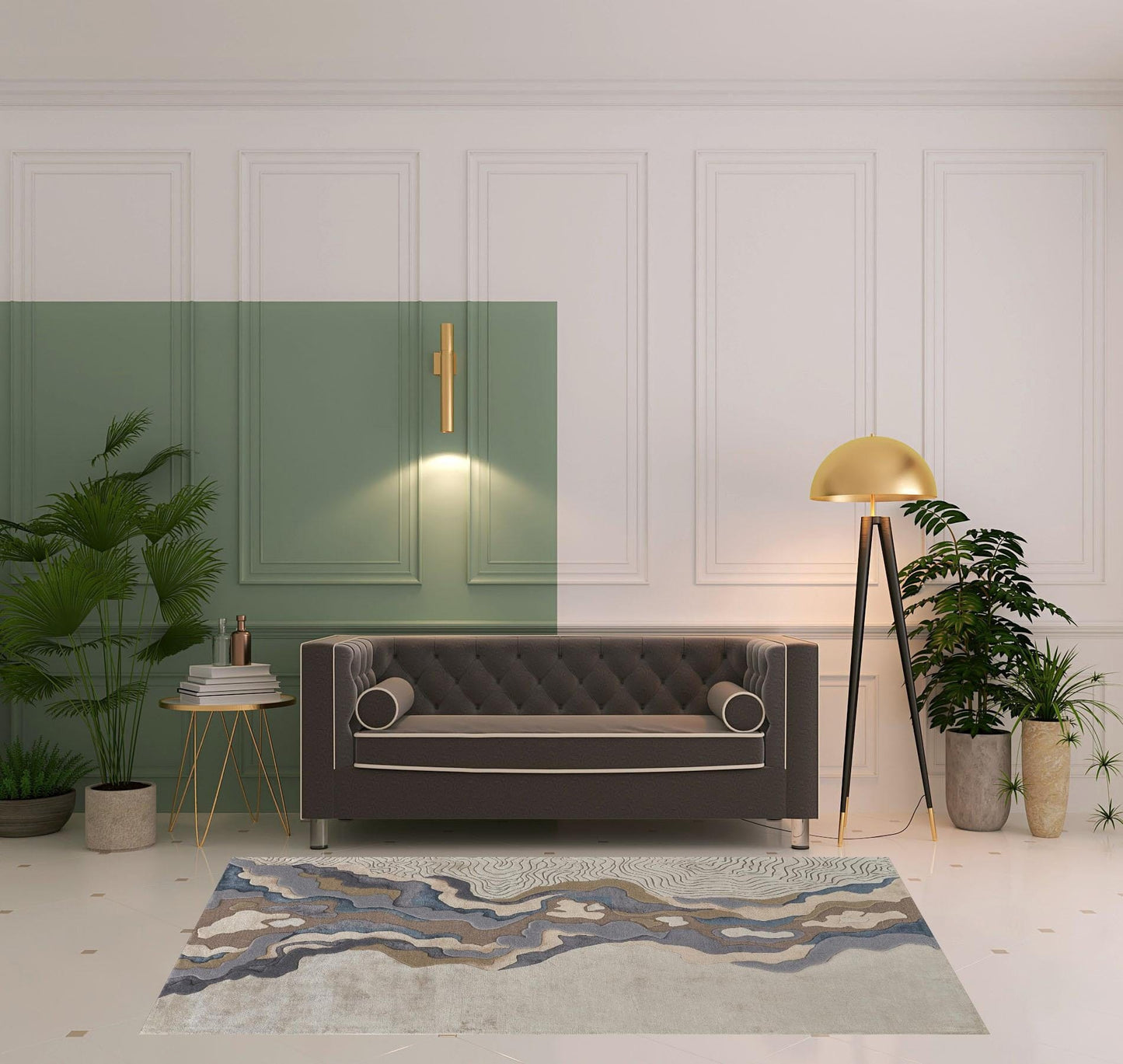 4' X 6' Tan Brown And Blue Wool Abstract Tufted Handmade Area Rug