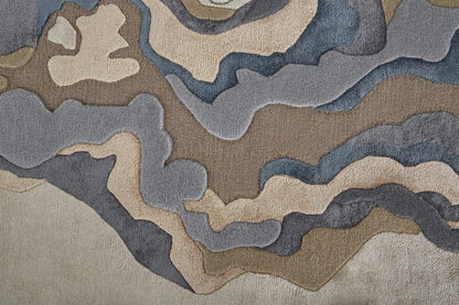 4' X 6' Tan Brown And Blue Wool Abstract Tufted Handmade Area Rug