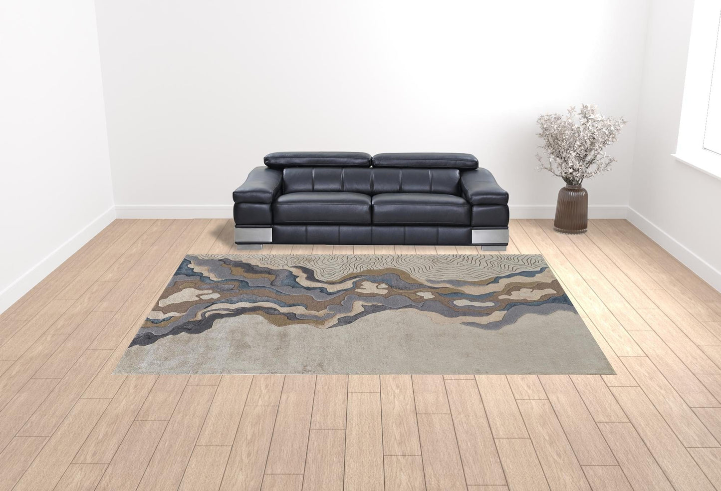 4' X 6' Tan Brown And Blue Wool Abstract Tufted Handmade Area Rug