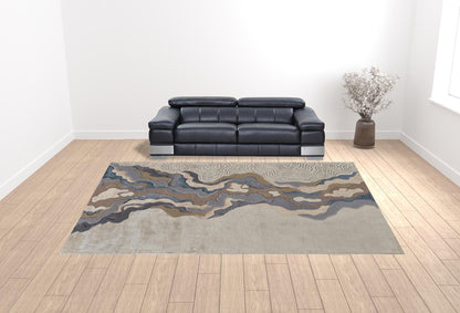 4' X 6' Tan Brown And Blue Wool Abstract Tufted Handmade Area Rug