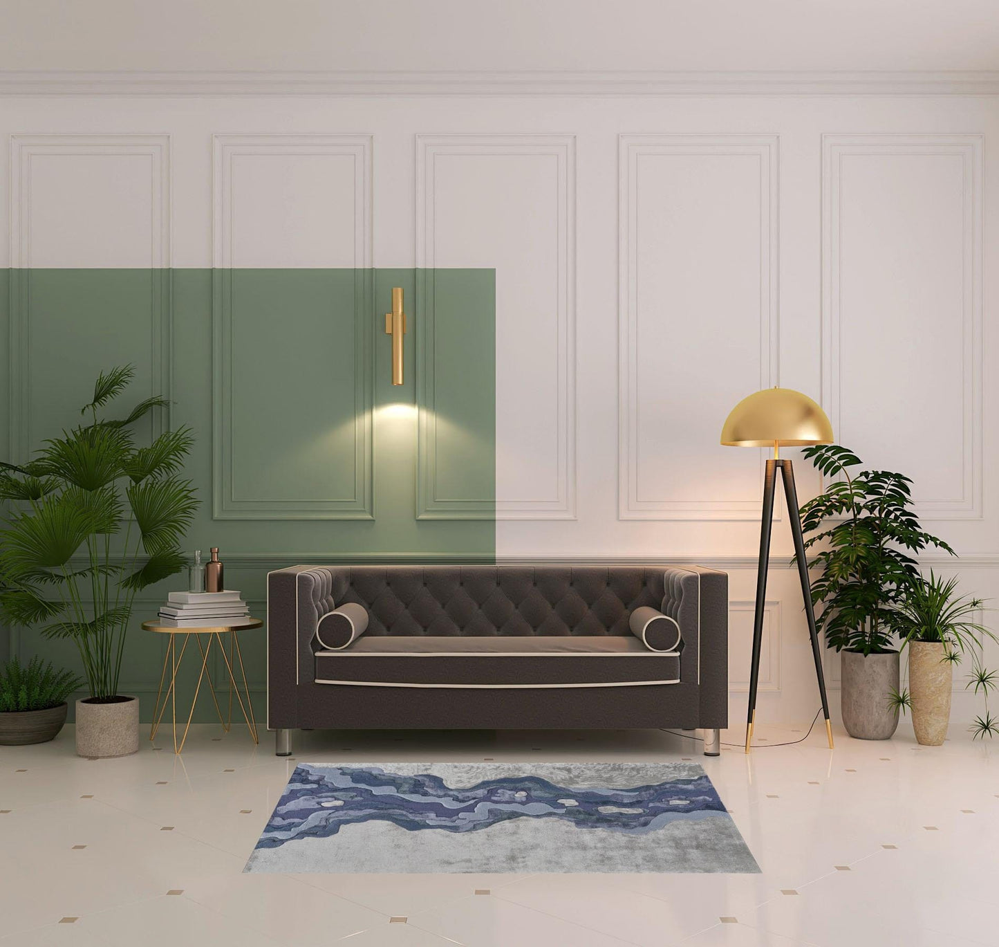 4' X 6' Tan Brown And Blue Wool Abstract Tufted Handmade Area Rug