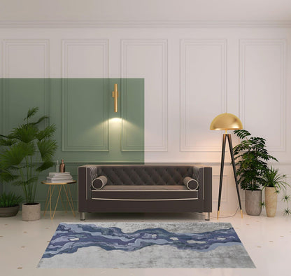 4' X 6' Tan Brown And Blue Wool Abstract Tufted Handmade Area Rug