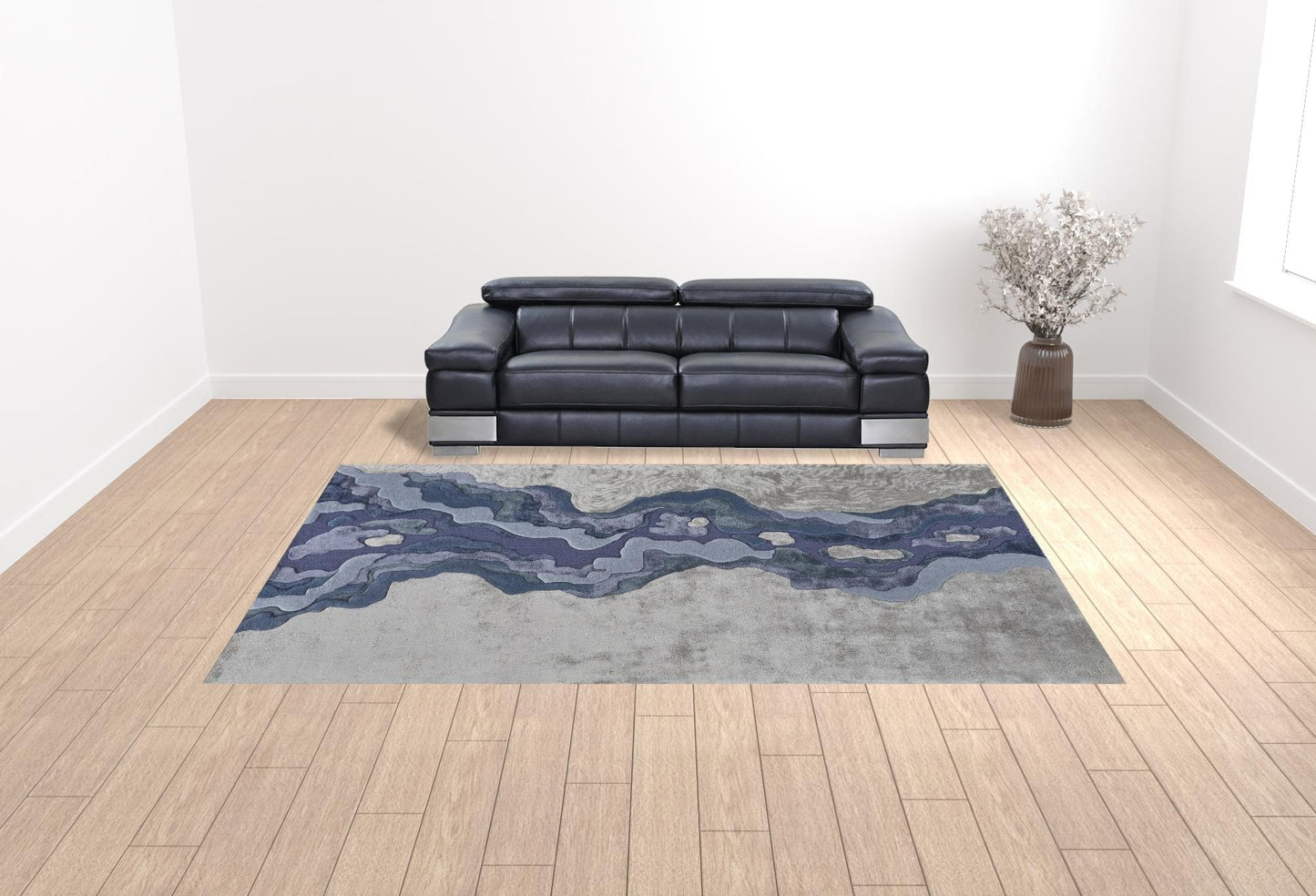 4' X 6' Tan Brown And Blue Wool Abstract Tufted Handmade Area Rug