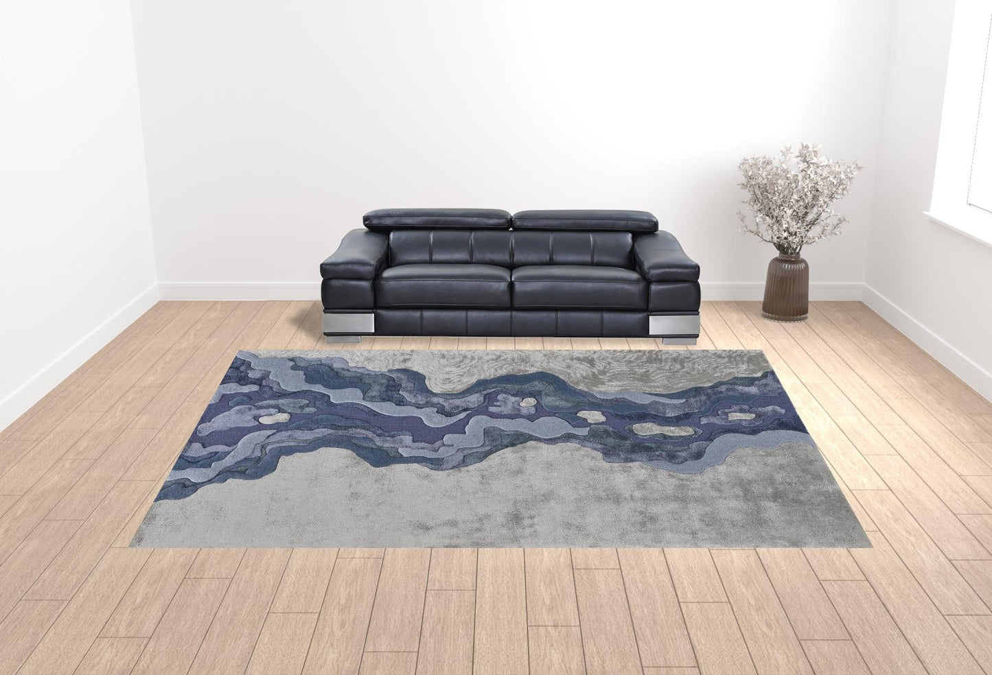 4' X 6' Tan Brown And Blue Wool Abstract Tufted Handmade Area Rug