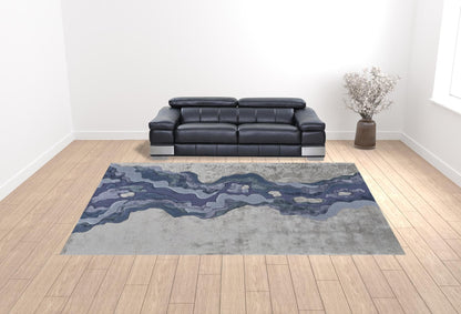 4' X 6' Tan Brown And Blue Wool Abstract Tufted Handmade Area Rug