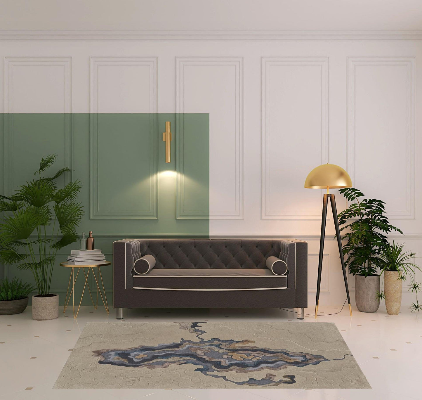 4' X 6' Tan Brown And Blue Wool Abstract Tufted Handmade Area Rug