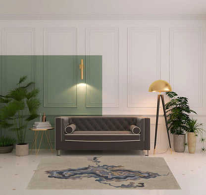 4' X 6' Tan Brown And Blue Wool Abstract Tufted Handmade Area Rug