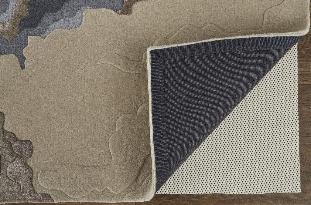 4' X 6' Tan Brown And Blue Wool Abstract Tufted Handmade Area Rug