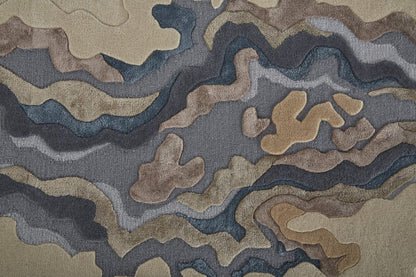 4' X 6' Tan Brown And Blue Wool Abstract Tufted Handmade Area Rug