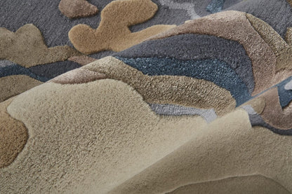 4' X 6' Tan Brown And Blue Wool Abstract Tufted Handmade Area Rug