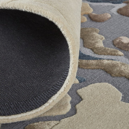 4' X 6' Tan Brown And Blue Wool Abstract Tufted Handmade Area Rug