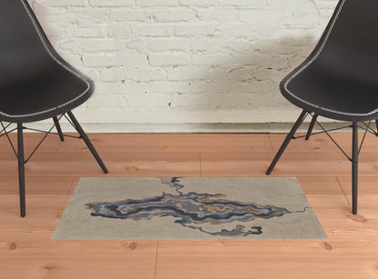 4' X 6' Tan Brown And Blue Wool Abstract Tufted Handmade Area Rug