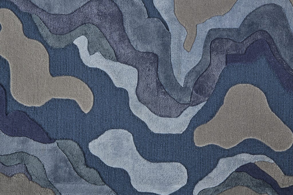 4' X 6' Gray Taupe And Blue Wool Abstract Tufted Handmade Area Rug