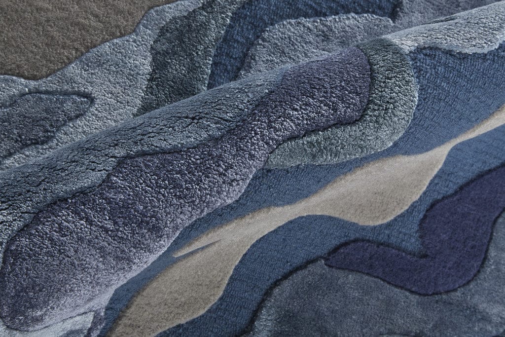 4' X 6' Gray Taupe And Blue Wool Abstract Tufted Handmade Area Rug