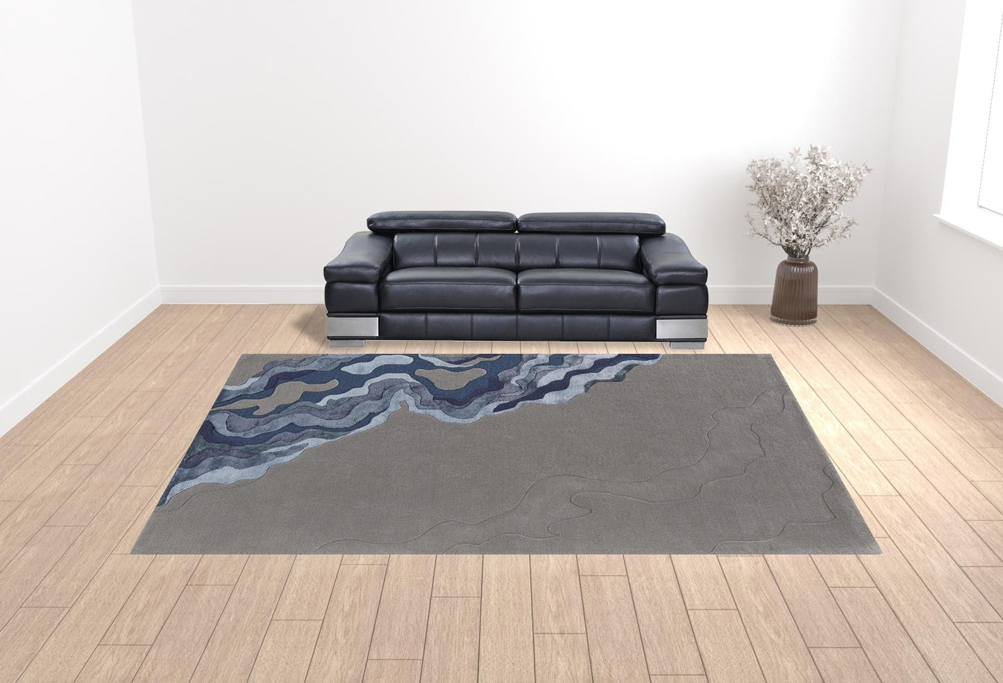 4' X 6' Gray Taupe And Blue Wool Abstract Tufted Handmade Area Rug