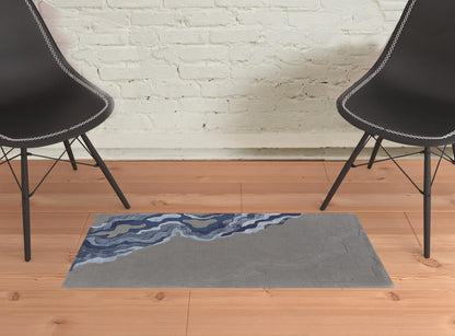 4' X 6' Gray Taupe And Blue Wool Abstract Tufted Handmade Area Rug
