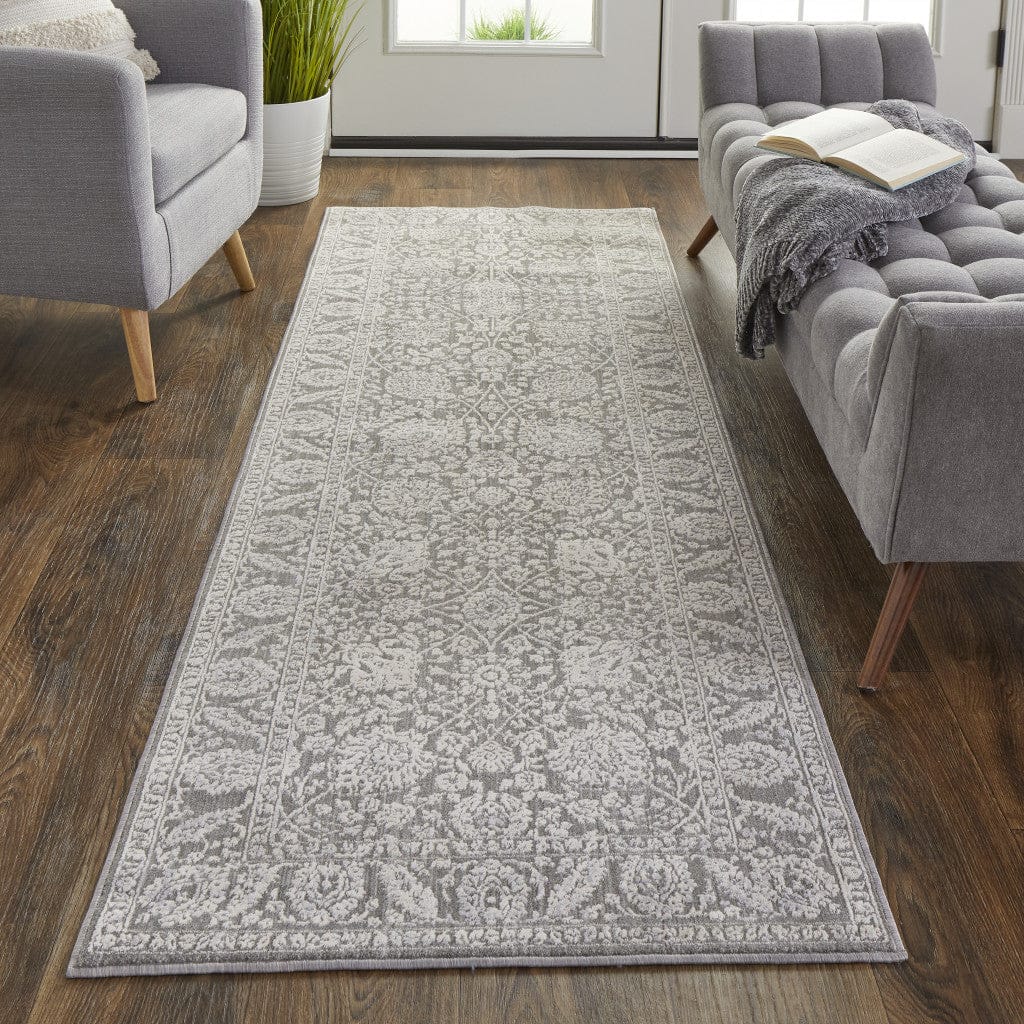 8' X 10' Taupe And Ivory Floral Power Loom Area Rug