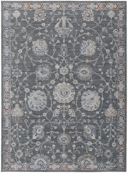 8' X 10' Gray Ivory And Red Floral Power Loom Area Rug