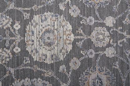 8' X 10' Gray Ivory And Red Floral Power Loom Area Rug