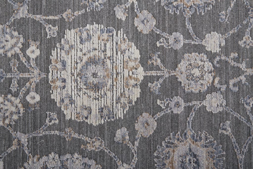 8' X 10' Gray Ivory And Red Floral Power Loom Area Rug