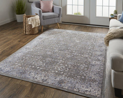 8' X 10' Taupe Gray And Orange Floral Power Loom Area Rug