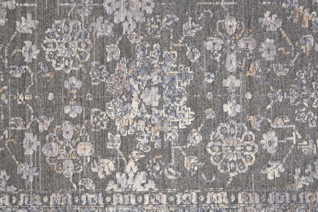 8' X 10' Taupe Gray And Orange Floral Power Loom Area Rug