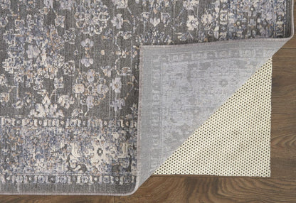 8' X 10' Taupe Gray And Orange Floral Power Loom Area Rug