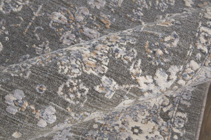 8' X 10' Taupe Gray And Orange Floral Power Loom Area Rug